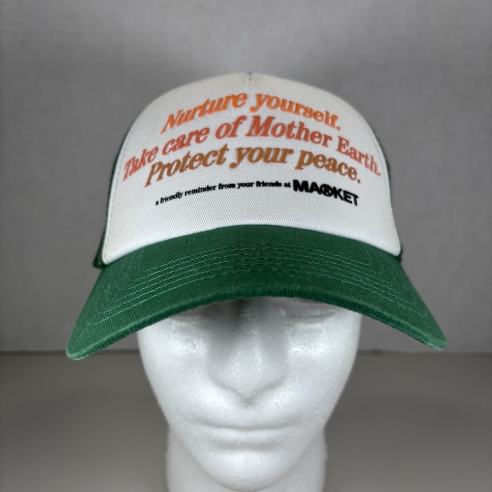 MA®KET Trucker Hat Green White Nurture Yourself Protect‎ Peace Mesh Snapback